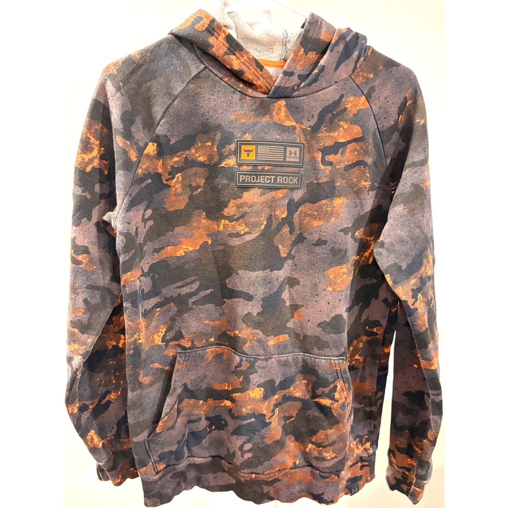 Camo Freedom Fleece Hoodie Sweatshirt Under Armour Project Rock Youth XL Orange